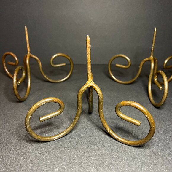Vintage Set of 3 Iron Decorative Swirl Spiked Candle Holders 4.75 x 6" - Picture 3 of 5